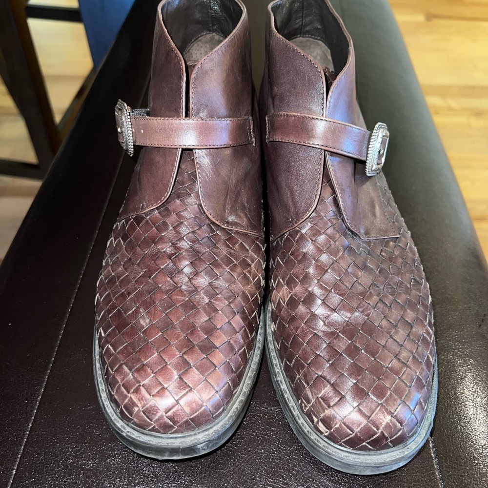 Brighton Brown Ankle Boots with Woven Leather Design